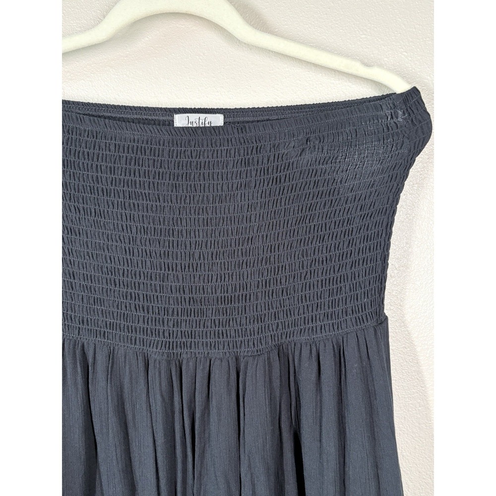 Justify Black Smocked Strapless Maxi Dress XL Tube Embroidery Lace Resort wear - Picture 3 of 8